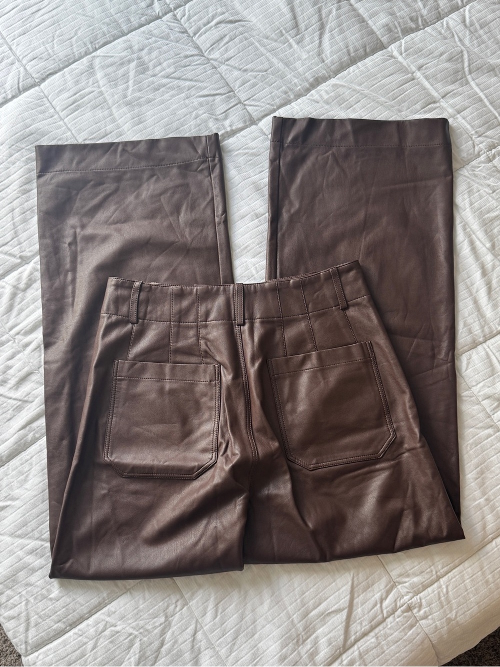Maeve Anthropologie brown faux leather wide leg cropped pants, size 29T - Picture 4 of 9